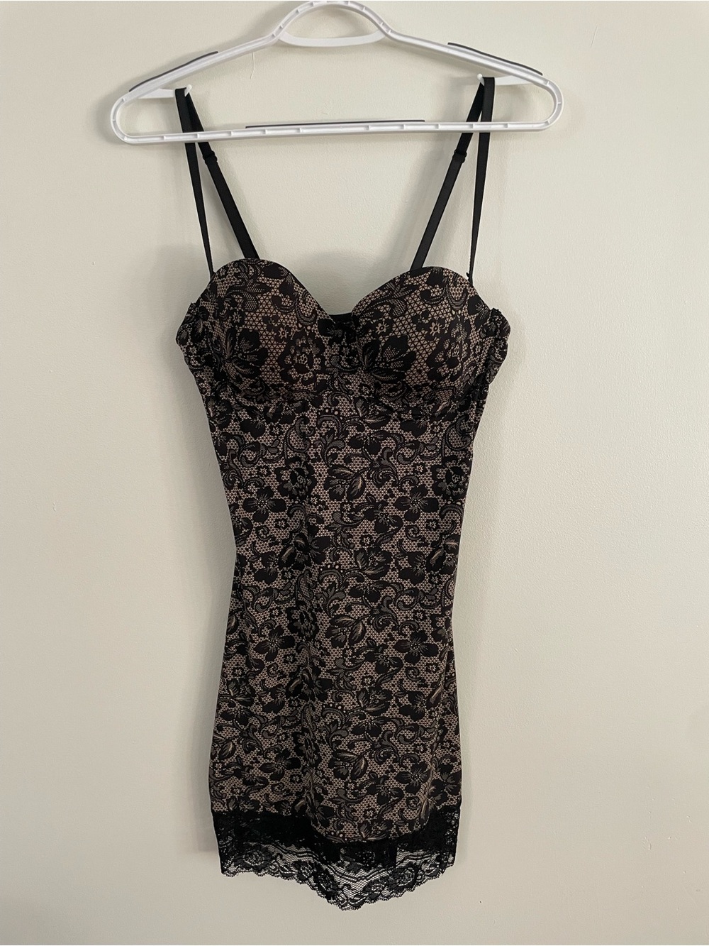 Marilyn Monroe Intimates Black Floral Lace Bustier Slip Dress Chemise - Size L